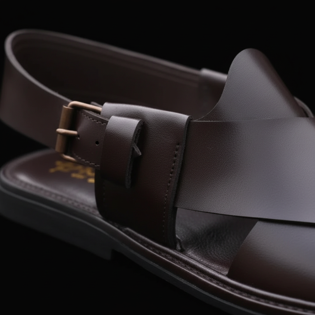 Charsadda Chappal leather close-up detail